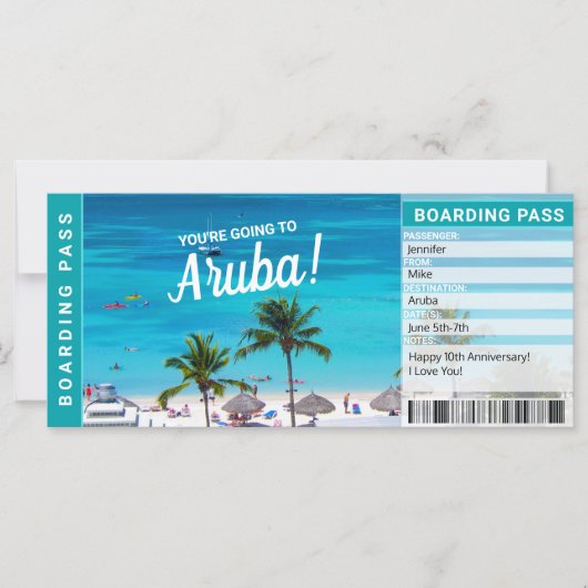 Carte Billet cadeau pour forfait Aruba Surprise Trip Boa (Devant)