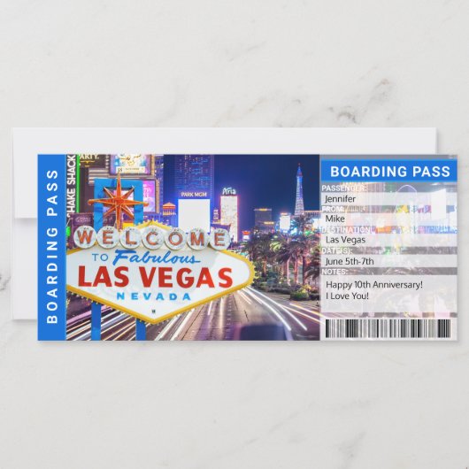 Carte Billet cadeau pour Las Vegas Surprise Trip Boardin (Devant)