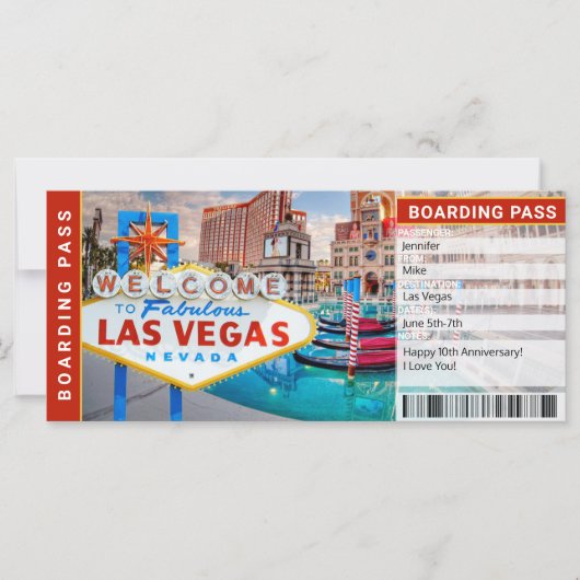 Carte Billet cadeau pour Las Vegas Surprise Trip Boardin (Devant)