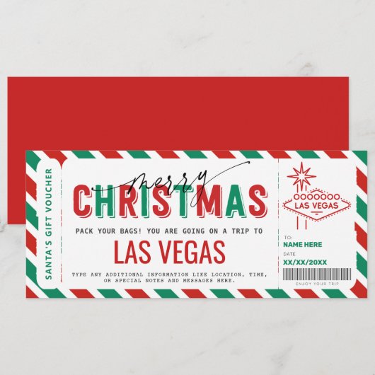 Carte Billet cadeau voyage Surprise Las Vegas (Devant / Derrière)