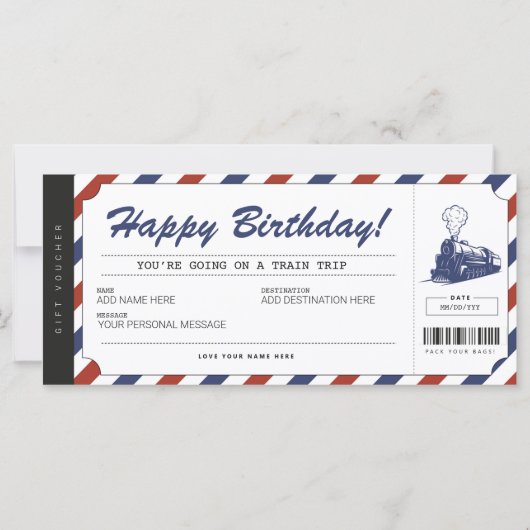 Carte Billet cadeau voyage train surprise (Devant)