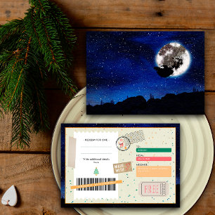 Carte Billet Coupon Cadeau Noël Nuit Ciel Père Noël