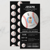 Carte Billet d'anniversaire Black Photo Baseball Invitat (Devant / Derrière)