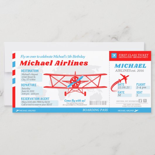 Carte Billet d'avion Passe d'embarquement Style Invitati (Devant)