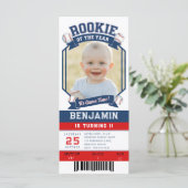 Carte Billet de baseball Rookie Red Blue Boy 1er anniver (Debout devant)