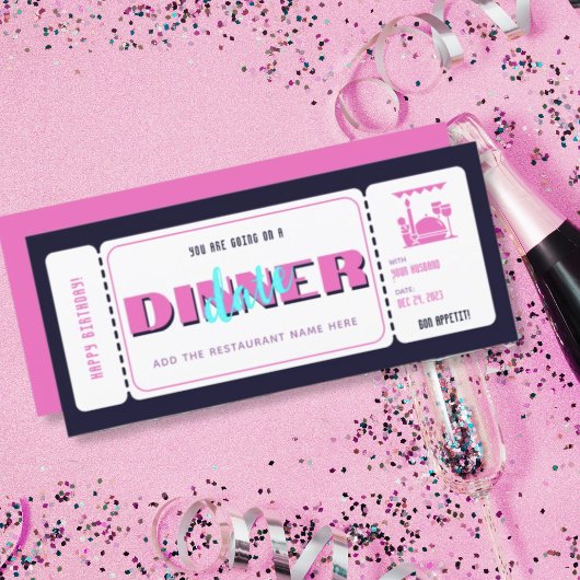 Carte Billet de bon pour dîner rose violet
