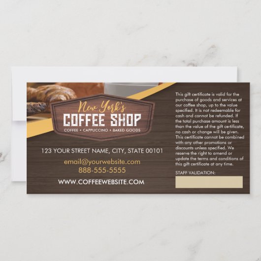 Carte Billet de certification cadeau café-café (Dos)