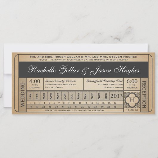 Carte Billet de mariage vintage III Punchout (Devant)
