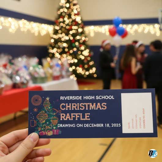 Carte Billet de participation à la tombola de Noël bleu