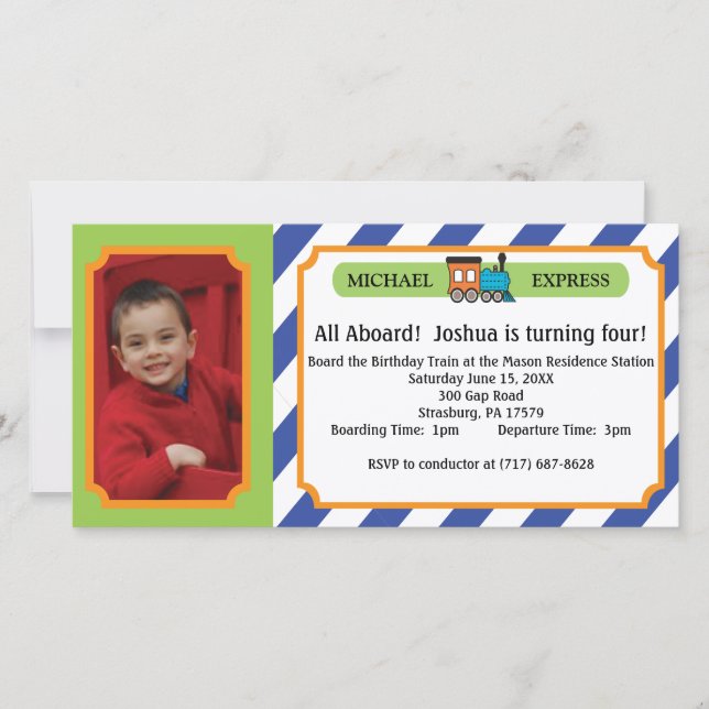 Carte Billet de train photo Anniversaire de enfant - Ble (Devant)