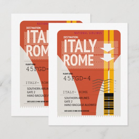 Carte billet de vacances Italie Rome (Devant / Derrière)