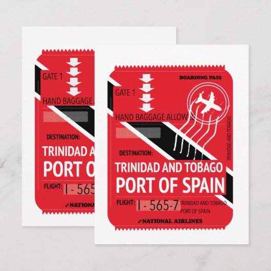 Carte billet de voyage pour le port de trinidad et tobag (Devant / Derrière)
