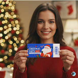 Carte Billet d'entrée à la soirée de Noël bleu et rouge