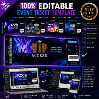Carte Billet d'invitation modifiable | Concert, événemen