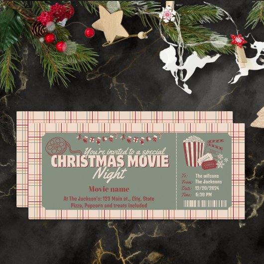 Carte Billet d'invitation pour le film de Noël