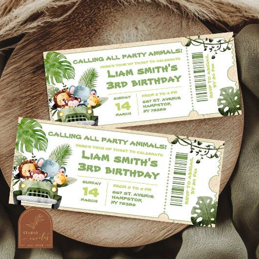 Carte Billet pour la fête d'anniversaire Safari