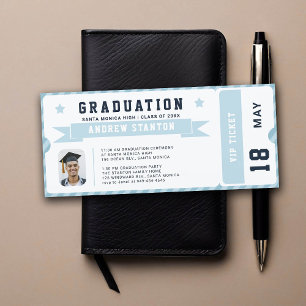 Carte Billet Sport Marine Blue Photo Graduation Invitati