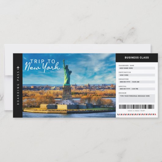 Carte Billet voyage New York Trip Boarding Pass Vacances (Devant)