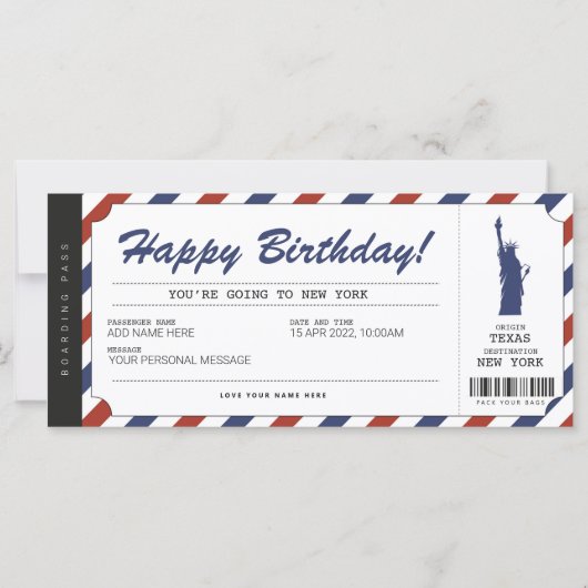 Carte Billet voyage Pass voyage Surprise New York (Devant)