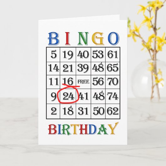 Carte Bingo 24e anniversaire (Fleur jaune)