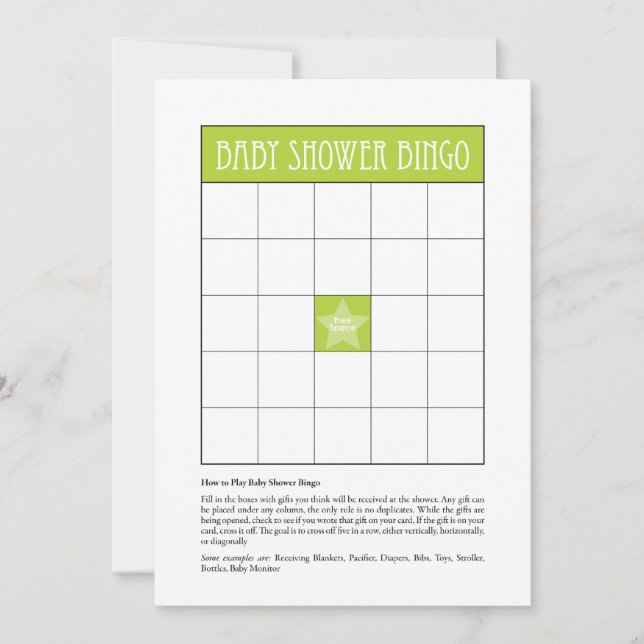 Carte Bingo baby shower - Vert (Devant)