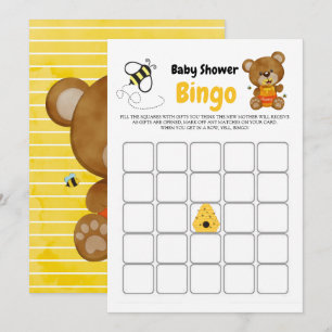 Carte Bingo de Baby Shower Ourson Mignon Abeille à Miel
