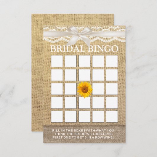 Carte Bingo de Fête de Mariage Ruban d'Ivoire Tournesol (Devant / Derrière)