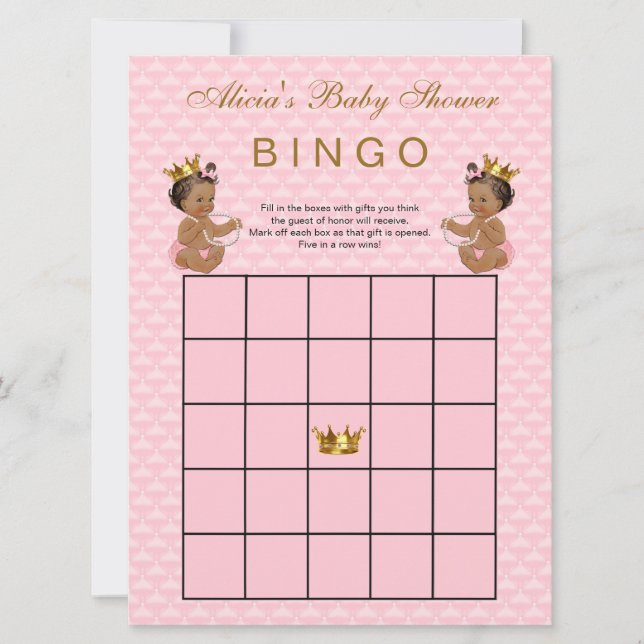 Carte Bingo du Baby shower de Princess Ethnic (Devant)