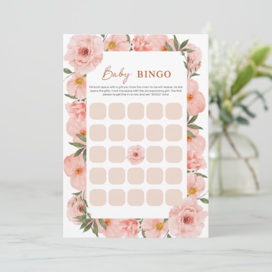 Carte BINGO Fleur de Pêche Exquise pour Baby Showe (Debout devant)