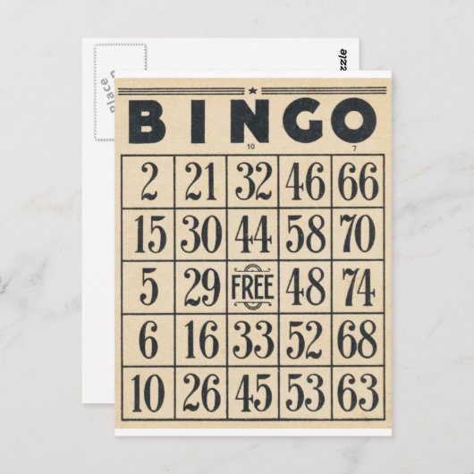 Carte Bingo vintage (Devant / Derrière)