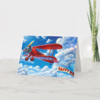 Biplane Vintage rouge avec bannière d'anniversaire
