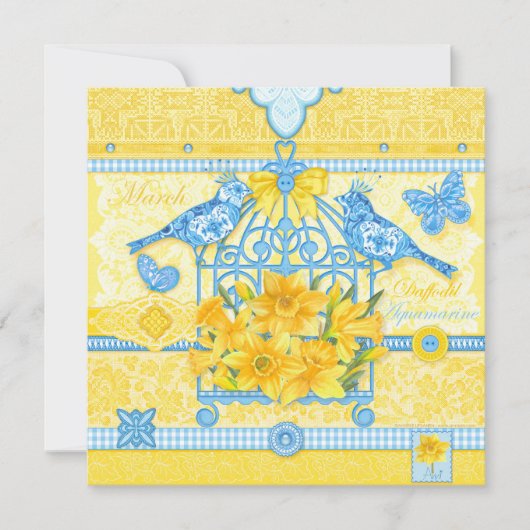 Carte Bird Flower and Gem March Birdcage Card (Devant)