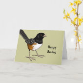 Carte Birday heureux : Calembour, illustration d'oiseau (Fleur jaune)