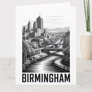 Carte Birmingham Alabama Skyline Noir et Blanc Gravure s