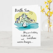 Carte Birth Son Voilier Ville Anniversaire (Fleur jaune)