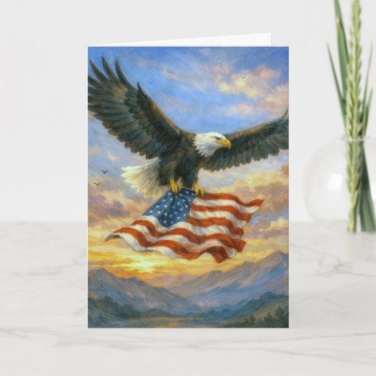 Carte Birthday Bald Eagle With American Flag (Devant)