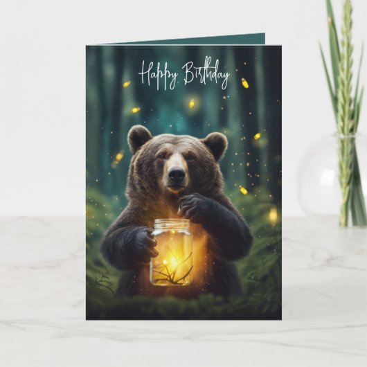 Carte Birthday Bear With Fireflies In Jar (Devant)