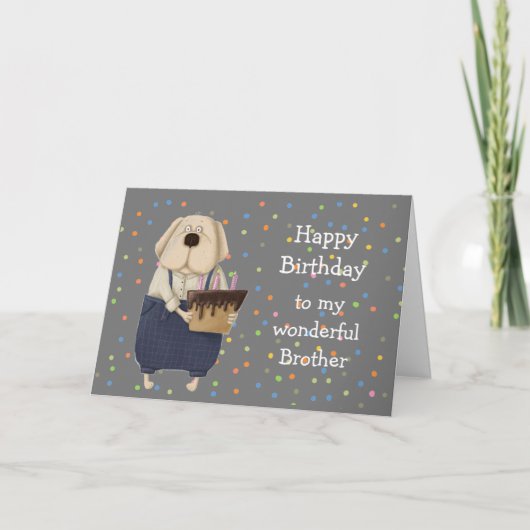 Carte Birthday Brother Cute Dog Watercolor Card (Devant)