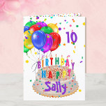 Carte Birthday Cake Balloons Add NAME AGE Kids Girls<br><div class="desc">Add recipients name & age,  you can also alter the text inside and close with your signature.</div>
