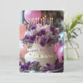 Carte Birthday Cake Purple Pansies Hydrangea Birthday (Debout devant)