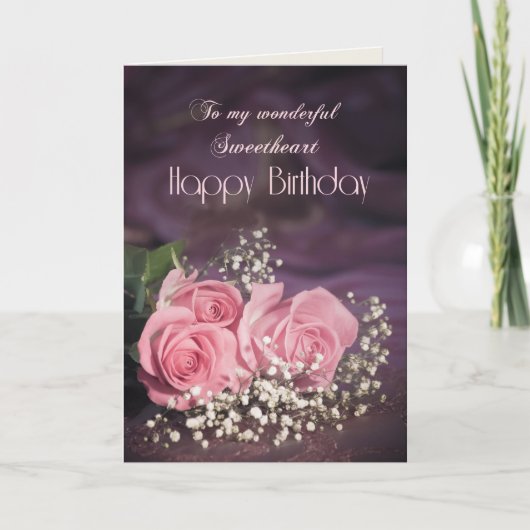 Carte Birthday card for sweetheart with pink roses (Devant)