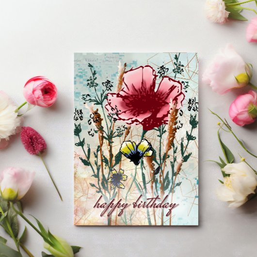Carte Birthday Card: Mixed Media Wildflower