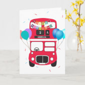 Carte Birthday Card - Personalized Big Red Bus No Driver (Fleur jaune)