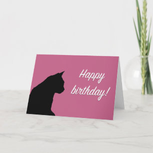 Carte Birthday card with black cat -pink background