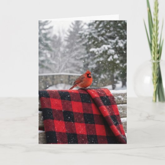 Carte Birthday Cardinal On a Buffalo Plaid Blanket (Devant)