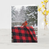 Carte Birthday Cardinal On a Buffalo Plaid Blanket (Fleur jaune)