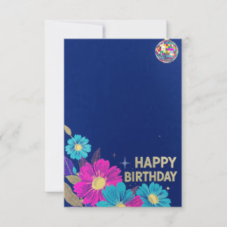 Carte birthday cards blue modern flowers retro