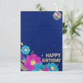 Carte birthday cards blue modern flowers retro (Debout devant)