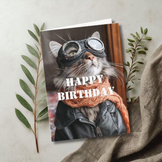 Carte Birthday Cat Pilot Aviator Cool Funny Aviation