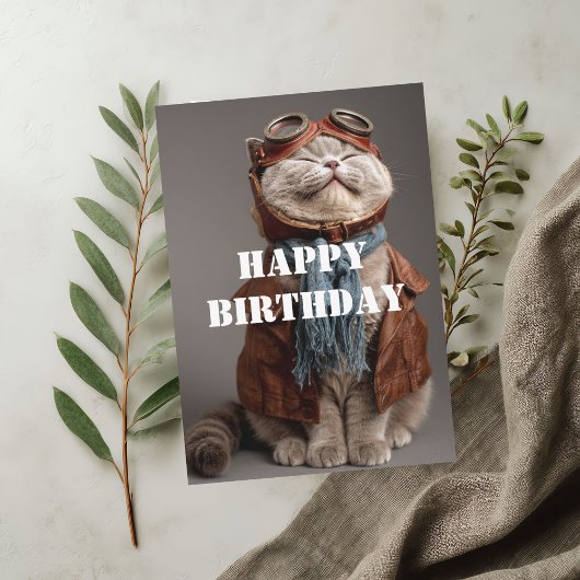 Carte Birthday Cat Pilot Aviator Cool Funny Aviation